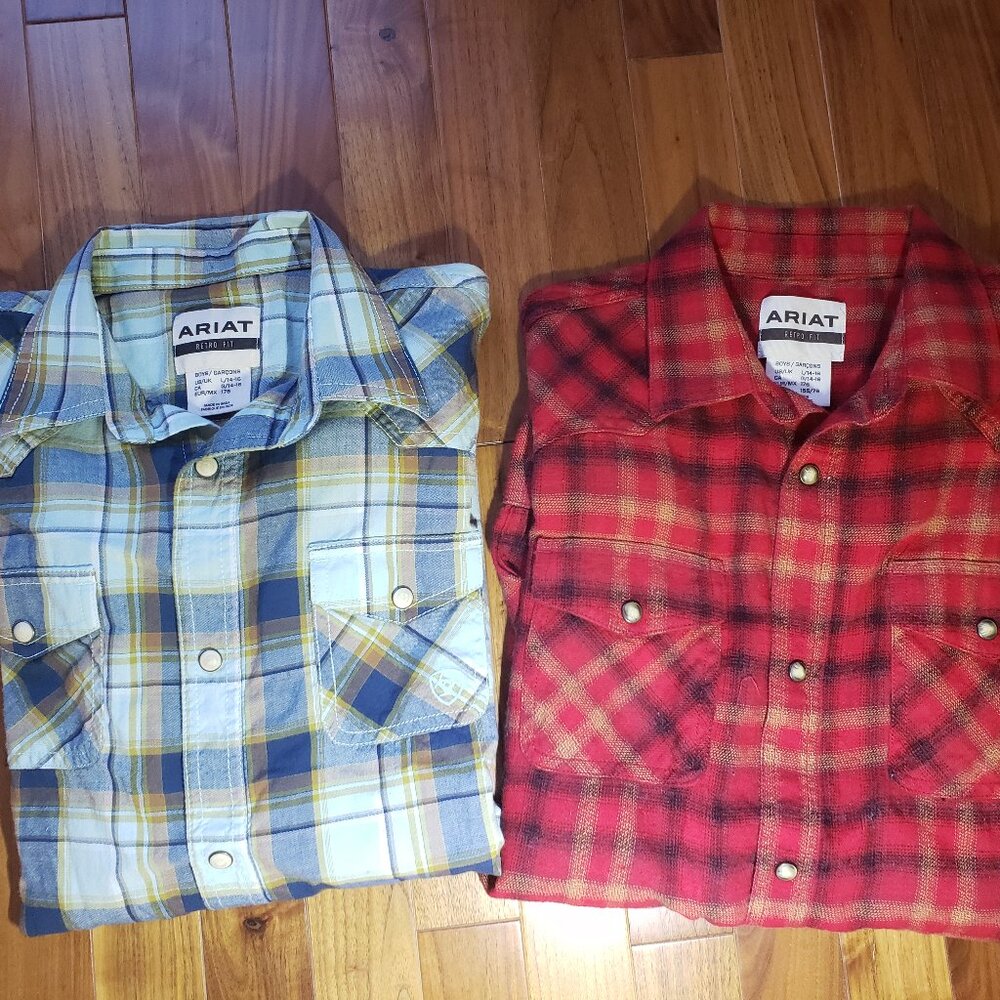 2 Boys Large (14-16) Ariat Snap Button Up Shirts Long Sleeve